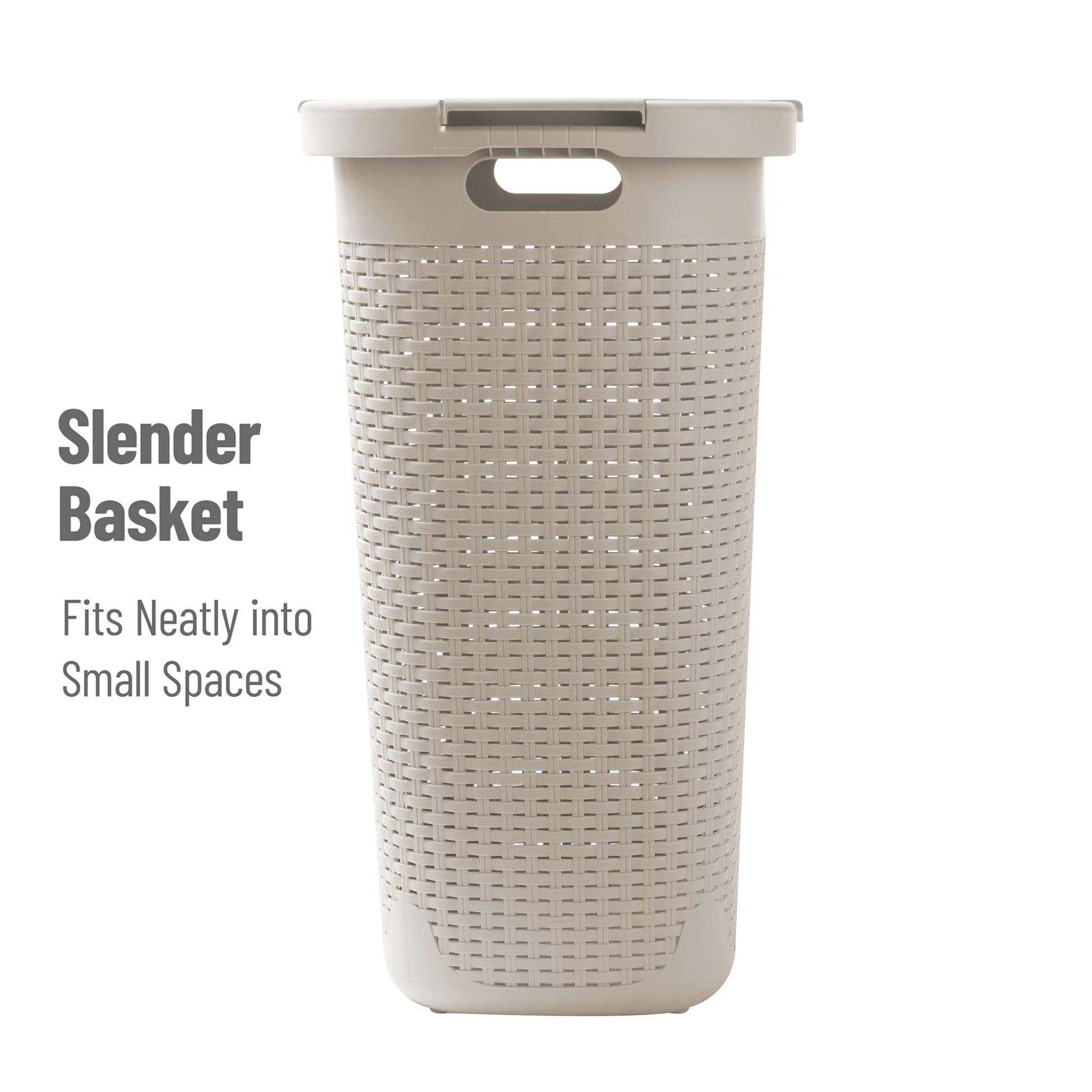 Mind Reader Tall Tapered Laundry Hamper with Lid, 60L Clothes Basket, Narrow Base Design for