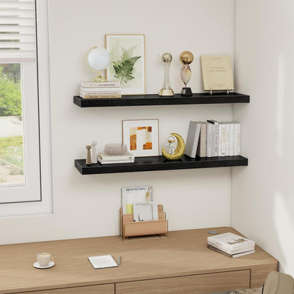 Fun Memories Black Floating Shelves 36 Inch Long, Rustic Farmhouse Bathroom Shelves Over Toliet, 36 x 8 Inch Floating Shelves for Wall, Deep Wall Shelf for Living Room, Kitchen, Bedroom, Set of 2
