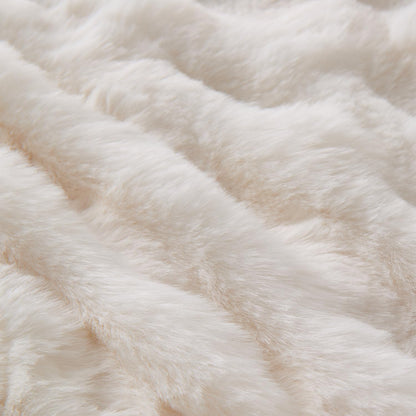Lotus Karen Faux Fur Blanket - Cream White Twin Size, Big Bubble Rabbit Fluff, 60x80 Inches