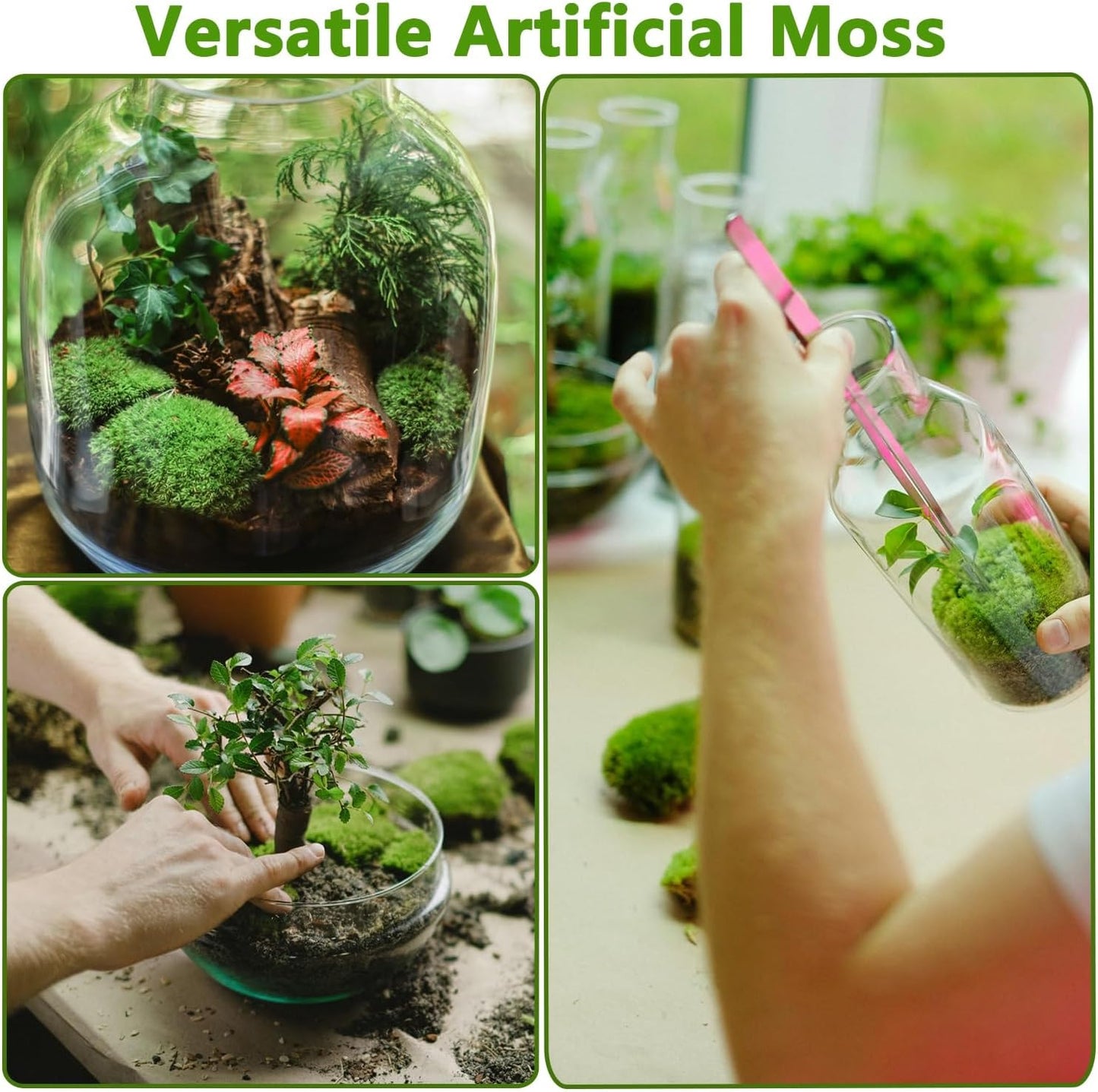 Potanro Faux Green Moss 5.3oz Artificial Fake Plant Moss for Potted Plants Indoor, Crafts, Planters, Bonsai Artifcial, DlY Floral Decorative Moss, Fairy Garden Wedding Table Centerpieces Decor