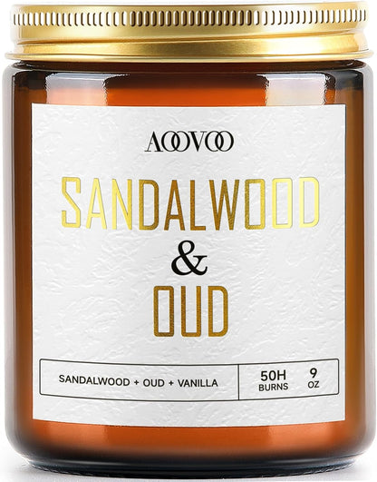 AOOVOO Sandalwood Oud Candle - Sandalwood Candle, Scented Candles, Soy Candles for Home Scented, 9oz