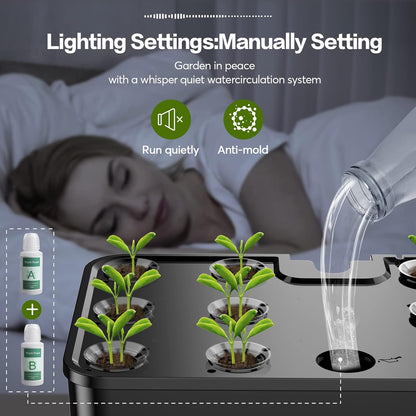 MUFGA 12 Pods Hydroponics Growing System, Indoor Garden with LED Grow Light, Plants Germination Kit, Mini Herb Garden with Pump System, Height Adjustable (No Seed)