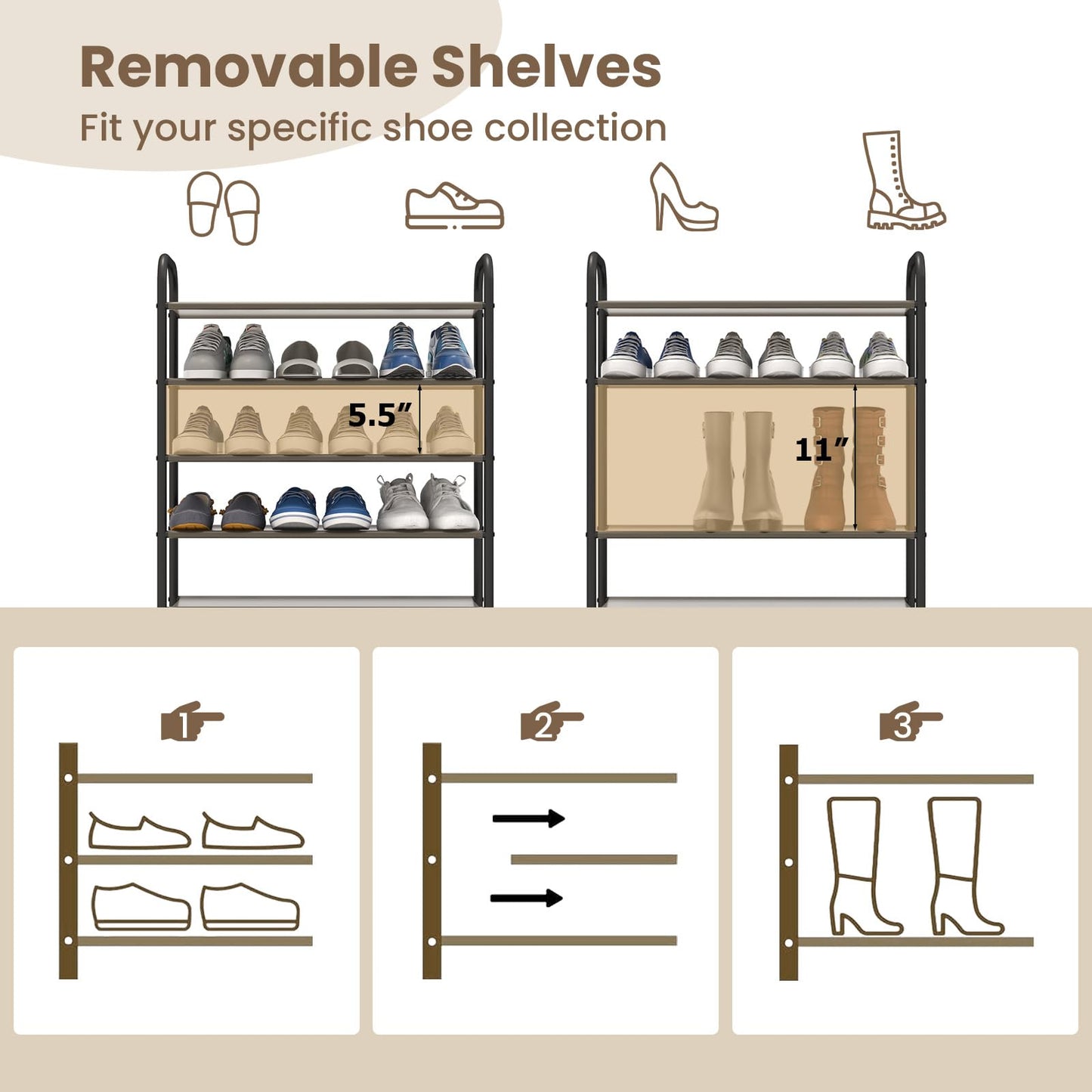Tangkula 10-Tier Free Standing Shoes Rack, Space-Saving Shoes Organizer Shoes Storage Stand, Shoe