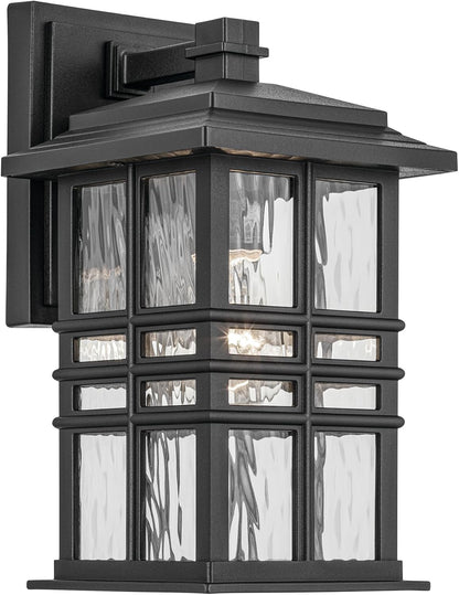 KICHLER Beacon Square 12" 1-Light Outdoor Wall Light with Clear Hammered Glass in Textured Black, for Exterior Doors, Garage, Porch, or Patio (12" x 6.5"), 49829BKT