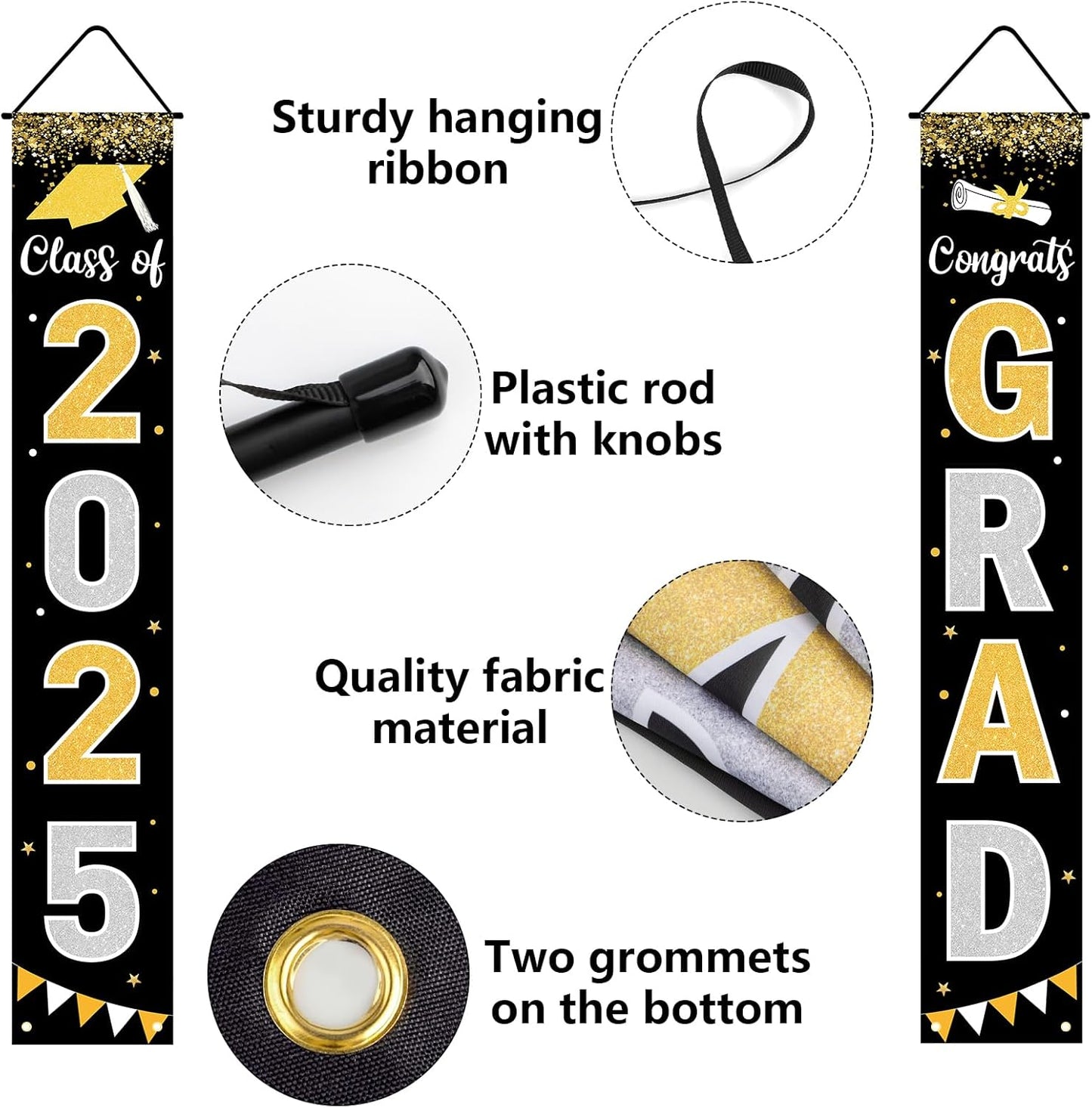 Graduation Decorations 2025 GRAD Banner Black Porch Door Sign Welcome Banner For Indoor Outdoor Wall Graduation Decorations Class of 2025