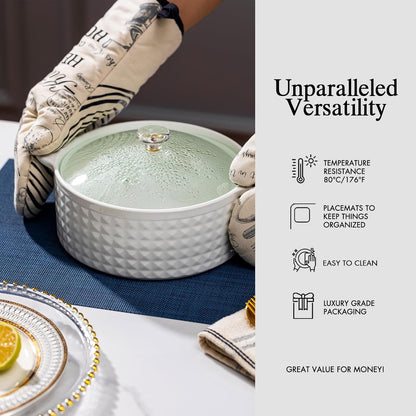 Placemats Set of 4 - Easy Clean Woven Vinyl Placemats for Dining Table, Indoor/Outdoor Place Mats, Washable PVC Table Mats（Navy Blue）