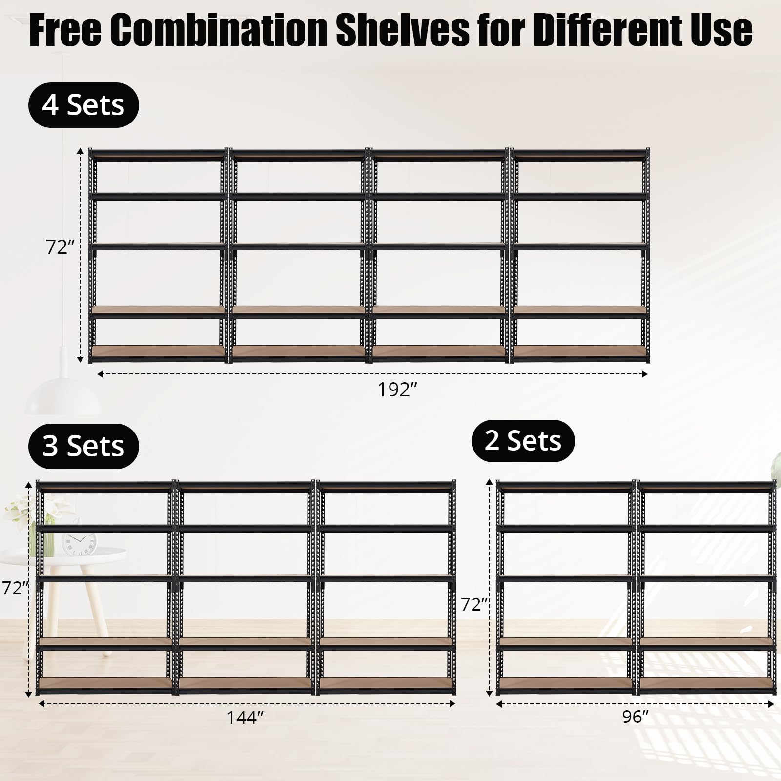 GarveeHome Heavy Duty Storage Shelves - 5 Tier 48 * 24 * 72 in, Adjustable Garage Storage Shelving