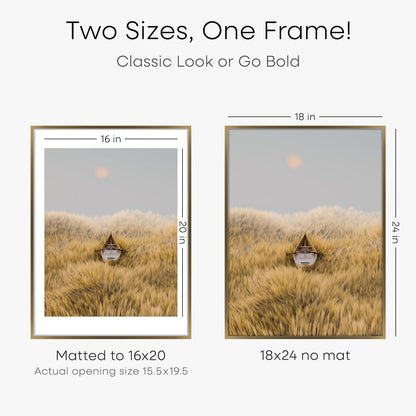 Homeforia Picture 18x24 Bronze Frame, High End Metal 18x24 Brass Poster Frames with Mat 16x20 for Photo, 18 x 24 Frame Matted to 16 x 20 Print, 24x18 Hanging Frames, Tempered Glass, Wall Kit, Set of 1