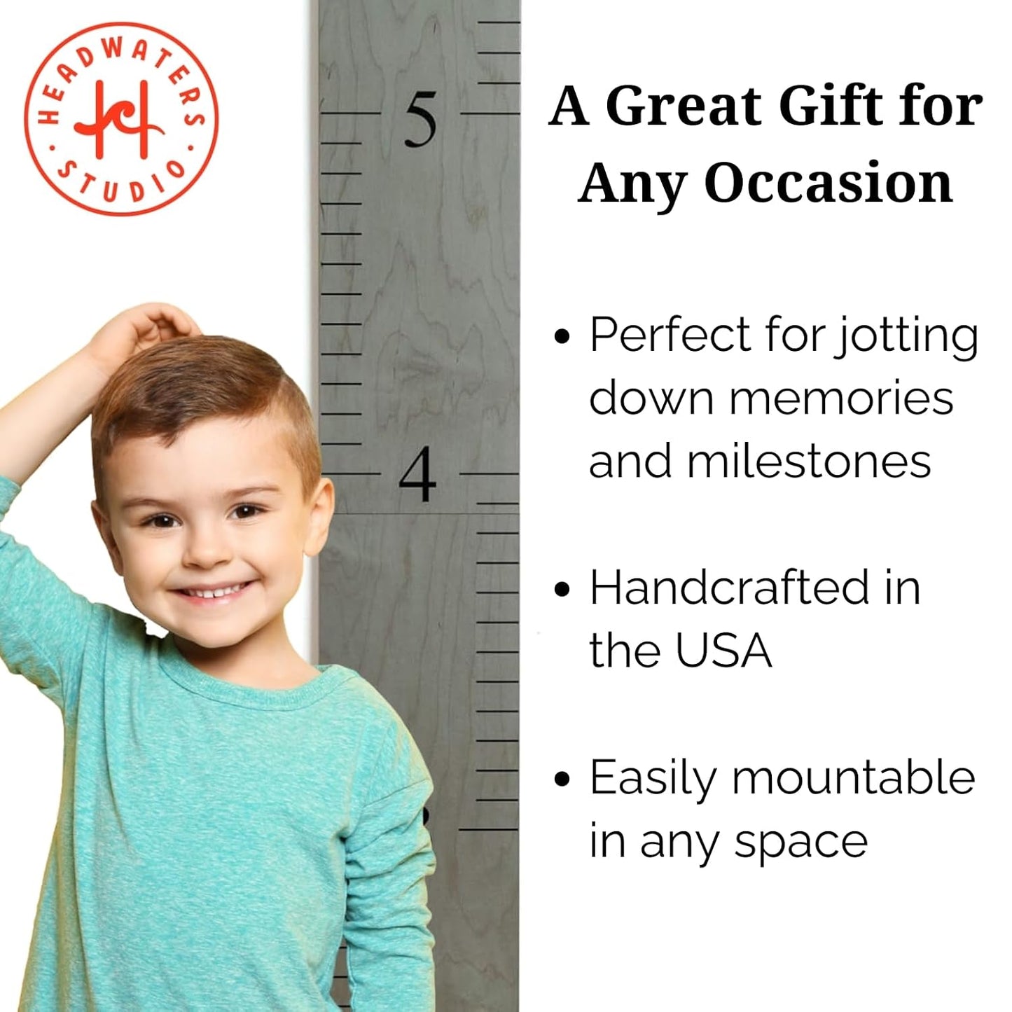 Wooden Growth Chart – Kids Height Chart, Wall Measurement for Kids, Height Chart for Wall, Growth Ruler for Children – “Love Grows Here” Gray (63" x 6.7")