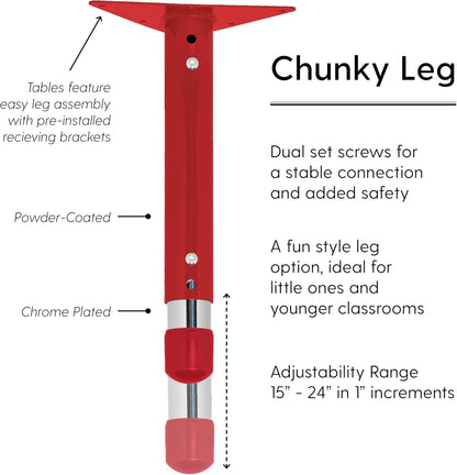 FDP Rectangle Activity School and Classroom Kids Table (30 x 48 inch), Chunky Toddler Legs, Adjustable Height 15-24 inches - Gray Top and Red Edge