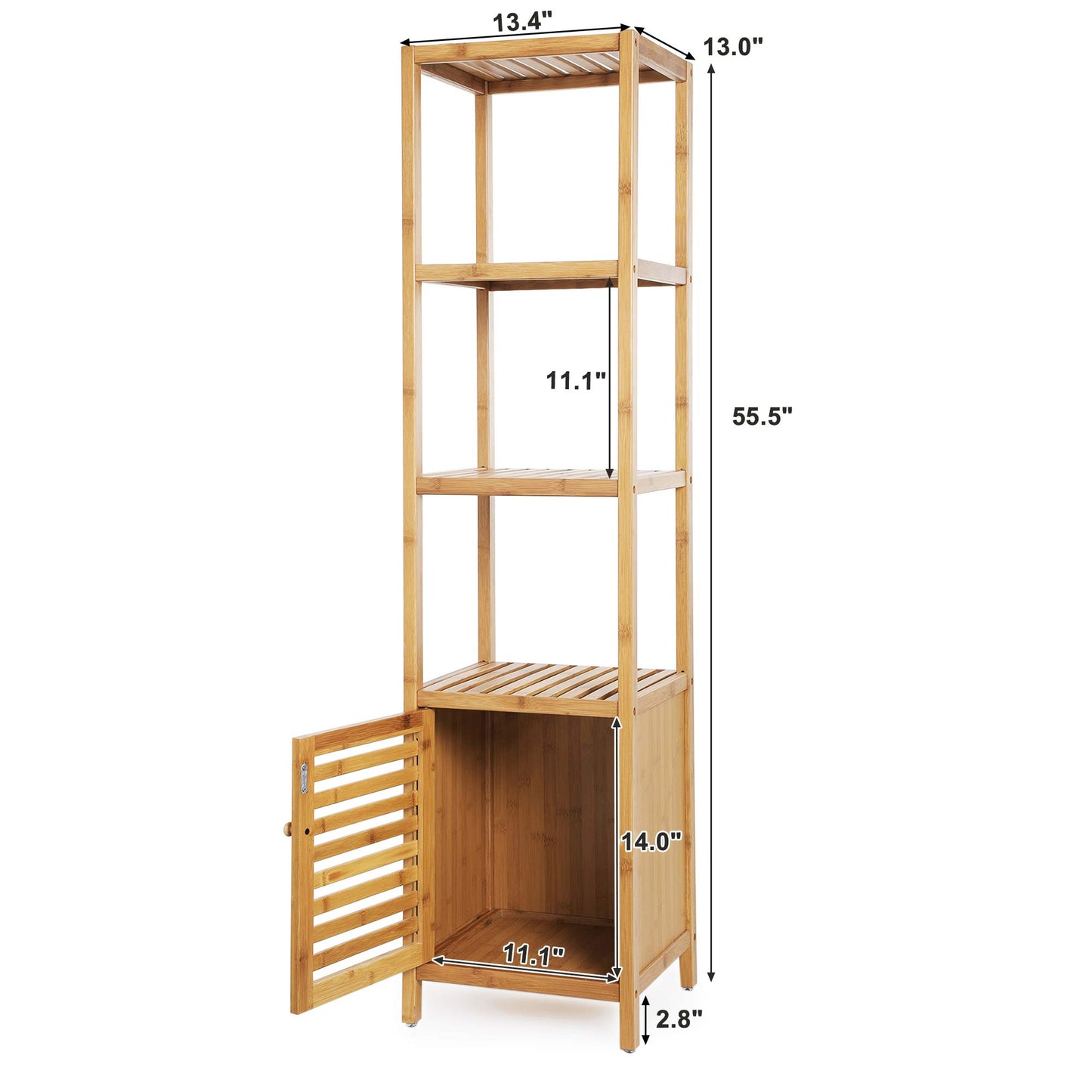 SONGMICS Bamboo Bathroom Storage Floor Cabinet, 4 Tiers Multifunctional Floor Shelving Unit, Free