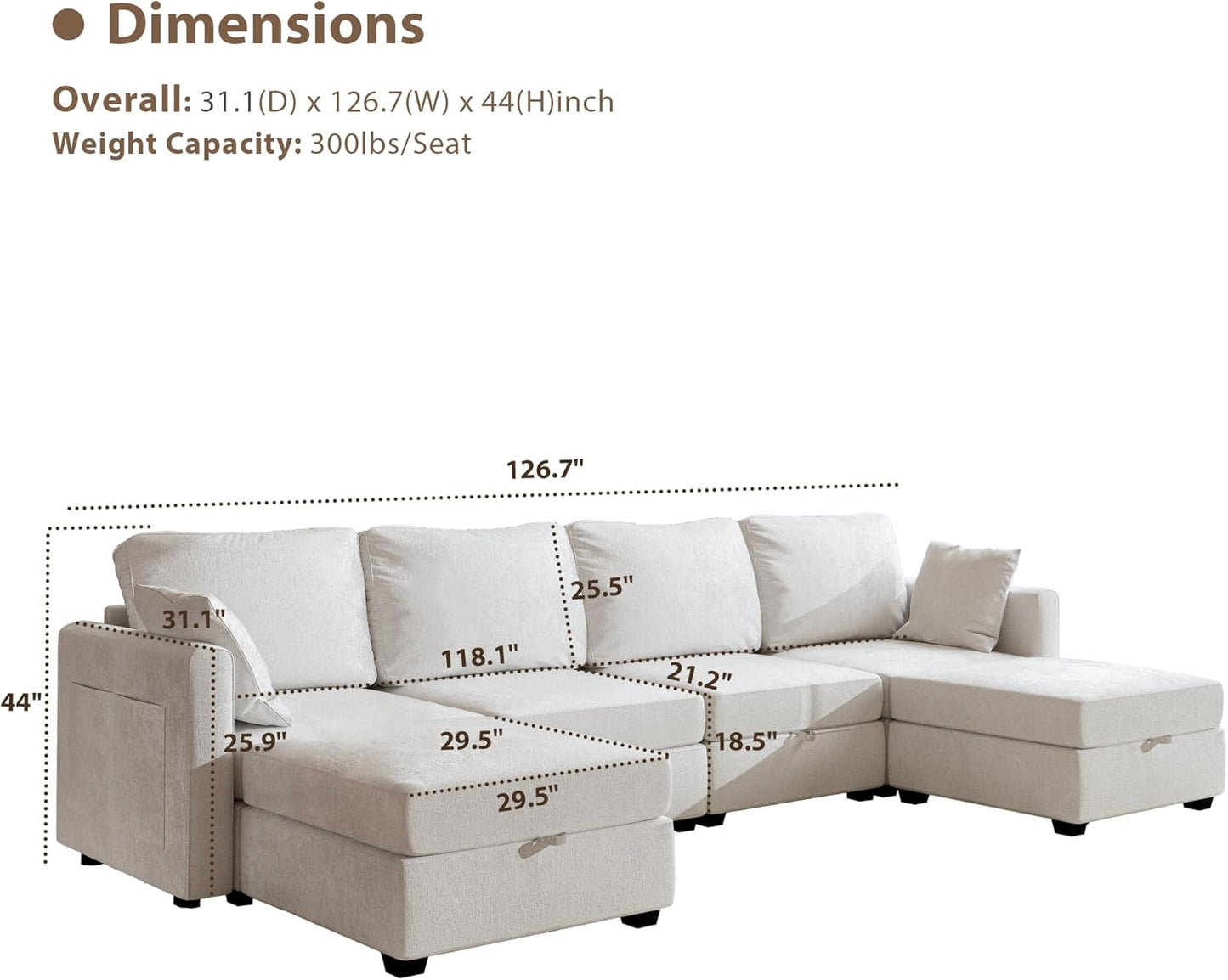 mestyl Modular Sectional Sofa Convertible U Shaped Sofa Couch Set with Storage for Living Room, Modern 4 Seater Modular Sectional Couch with 2 Movable Ottoman (Beige)
