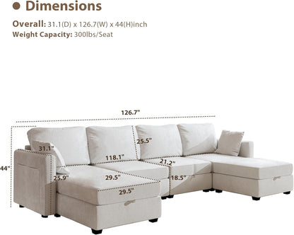 mestyl Modular Sectional Sofa Convertible U Shaped Sofa Couch Set with Storage for Living Room, Modern 4 Seater Modular Sectional Couch with 2 Movable Ottoman (Beige)