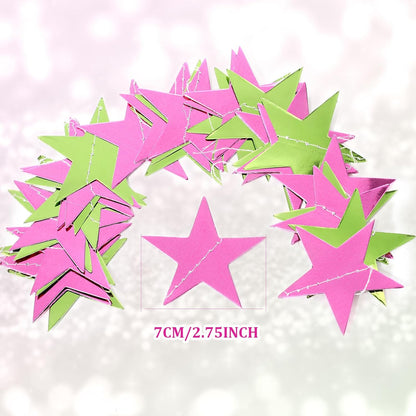 Patelai Glitter Star Garland Banner Decor 130 Feet Star Hanging Bunting Banner Twinkle Backdrop for Homecoming Classroom Wedding Birthday Halloween Christmas Party Supplies(Pink,Green)