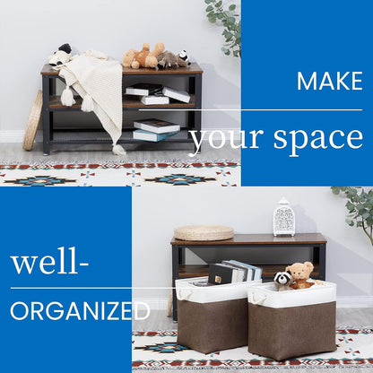 Bidtakay Baskets for Organizing Set of 2 Extra Large Fabric Storage Bins 17x12x15 in Collapsible Laundry Baskets Blanket Basket with Soft Handles Rustic Decorative Stair Basket Dog Toy Bins