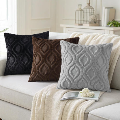 decorUhome Throw Pillow Covers 16x16 Inch Set of 2, Soft Plush Decorative Faux Fur Dark Brown Solid Couch Pillow Covers, Accent Farmhouse Neutral Square Euro Pillow Cases for Sofa Bed Living Room