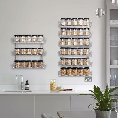 SWOMMOLY Adjustable Wall Mount Spice Rack, 9-Tier Dual-use (Multi-use) Organizer, Silver