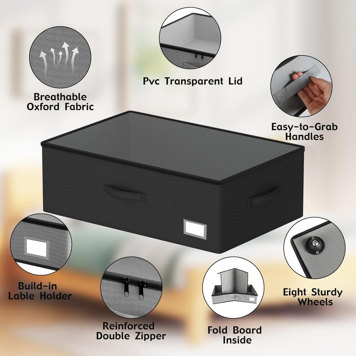 Underbed Storage Bins With Wheels, No Assemble Required 10 inches Height Large Capacity Rolling Underbed Shoe Storage Containers，Dorm Underbed Storage Drawers