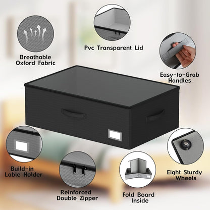Underbed Storage Bins With Wheels, No Assemble Required 10 inches Height Large Capacity Rolling Underbed Shoe Storage Containers，Dorm Underbed Storage Drawers