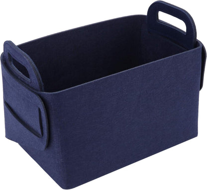 Storage Basket Felt Storage Bin Collapsible& Convenient Box Organizer with Carry Handles for Office Bedroom Closet Babies Nursery Toys Laundry (Navy Blue, 19.9inch（L）×13.6inch（W）×12.6inch（H）)