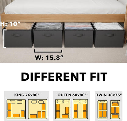 SpaceAid 4 Pack 10" High Under Bed Storage Containers, Large Underbed Storage Organizer Bins with Lids for Bedroom, Dorm, Clothes, Closet Organization, Bed Sheets and Blankets (Black)