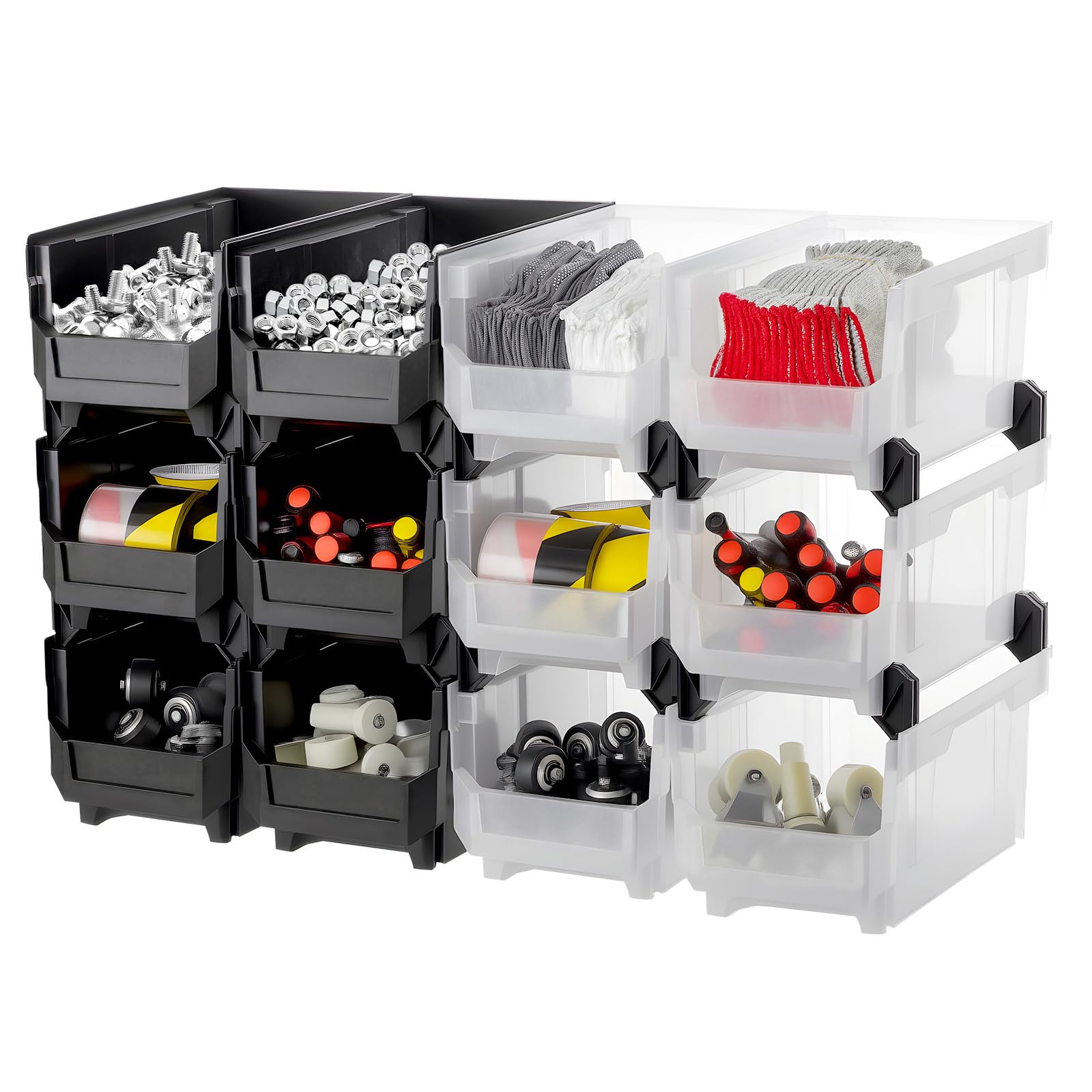 VEVOR Plastic Stackable Storage Bins, 14.8 x 8.5 x 7.1 inch (12 Pack), Plastic Containers for
