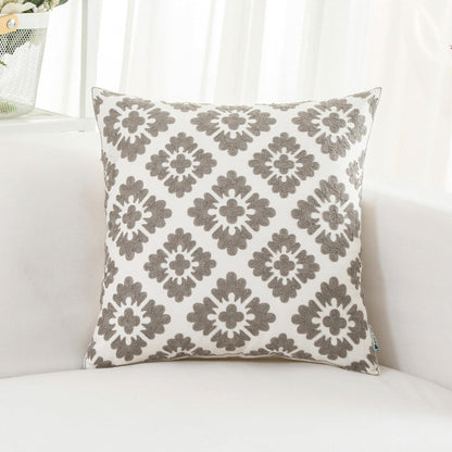 HWY 50 Grey Gray Decorative Throw Pillow Covers 18x18 Inch (1 Piece), Embroidered Cotton Farmhouse Cushion Cover Pillow Case for Sofa Couch Living Room Bed, Geometric Diamond Floral