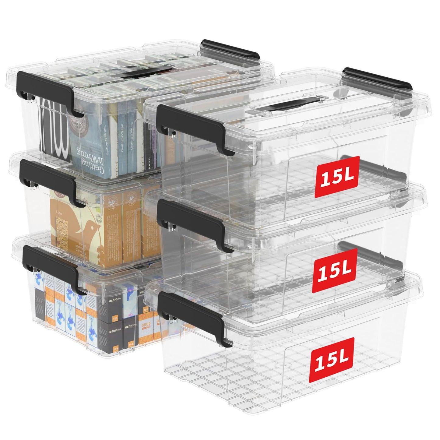 Cetomo Lidded Storage Bin with Handle, Storage Bins with Lid, Organizing Container with Secure