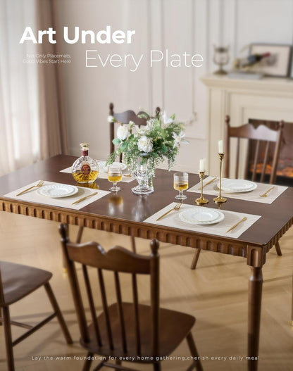 Leetaltree Beige White Placemats Set of 4 - Heat Resistant Non-Slip Place mats for Dining Table, Washable Durable PVC Vinyl Woven Table Mats（Beige White, 4）