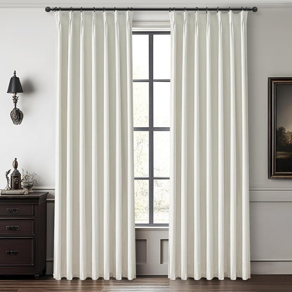Luxury Pinch Pleated Linen 86 Inch Curtains for Living Room, Boho Blackout Viral Curtains Thermal Heat Blocking Heavy Drapes with Hooks Rings Back Tab for Bedroom Windows 2 Panels Set