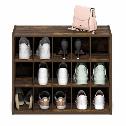 Furinno FANO 15-Cube Shoe Rack, Stackable Shoe Organizer, Amber Pine