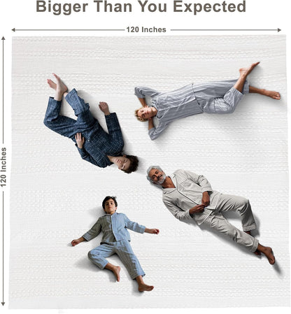 PHF 100% Cotton Waffle Blanket Oversized King 120"x120", Lightweight Breathable Extra Large 10'x10' Summer Blankets for Bed, Giant Big Luxury Aesthetic Woven Bedding for Home Decor, White