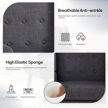 HUIMO Accent Chairs Set of 4, Upholstered Button Tufted Armchair, Linen Fabric Sofa Chairs for Bedroom, Living Room, Mid Century Modern Comfy Reading Chair (4, Grey)