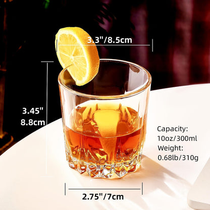 Whiskey Glasses Set of 4,Lead-Free Crystal Old Fashioned Glass,Scotch Glass Tumblers for Drinking Bourbon,Cognac,Irish Whisky,Whisky Glass Gift Set for Men,Dad,Brother-10oz