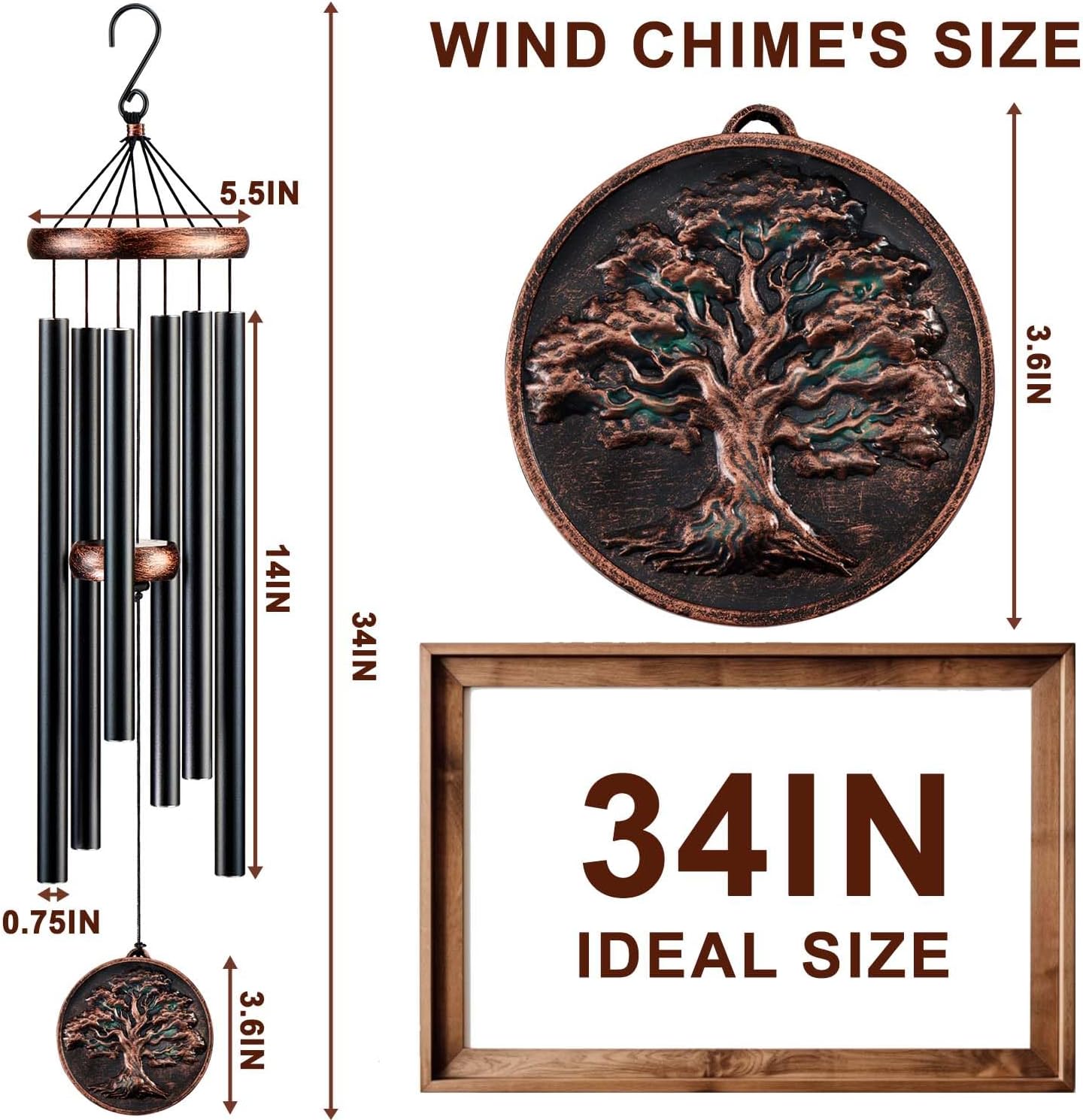 Memorial Wind Chimes for Loss of Loved One, Tree of Life Vintage Wind Chime for Outside