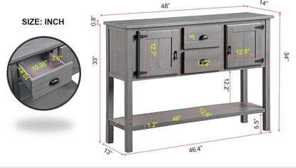 Solid Wood Farmhouse Console Table Sofa Table with Storage Drawers and Shelves for Storage Entry Hallway Foyer Sofa Side Table(48" Gray)