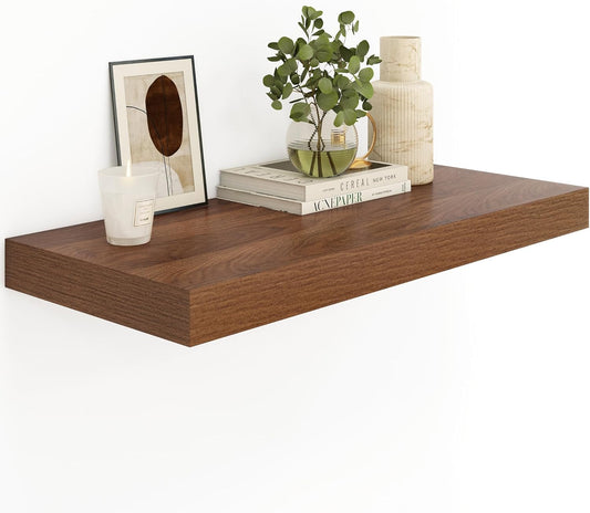 Heimlove 12" Deep Floating Shelves for Wall, 24 Inch Wall Shelf Bathroom Shelves Set of 1, Wall Mounted Shelves for Books Living Room Laundry Room Bedroom Kitchen Home Office, Walnut