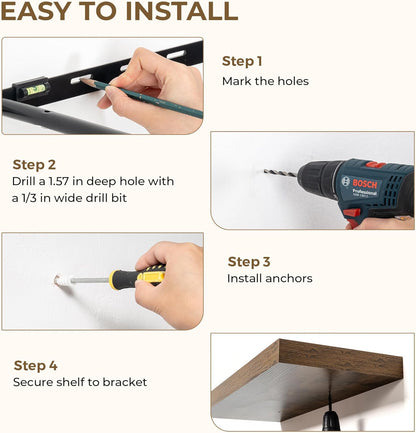 Dreamland 32 Inches Floating Shelves for Wall, 9.3" Deep Long Floating Shelves Set of 2, Large Display & Storage Shelf, Wall Shelf for Bathroom Bedroom Living Room Kitchen Office, Rustic Brown