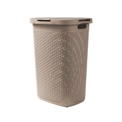 Mind Reader Slim Laundry Hamper with Lid, 60L Tall Clothes Basket, Narrow Tapered Design for
