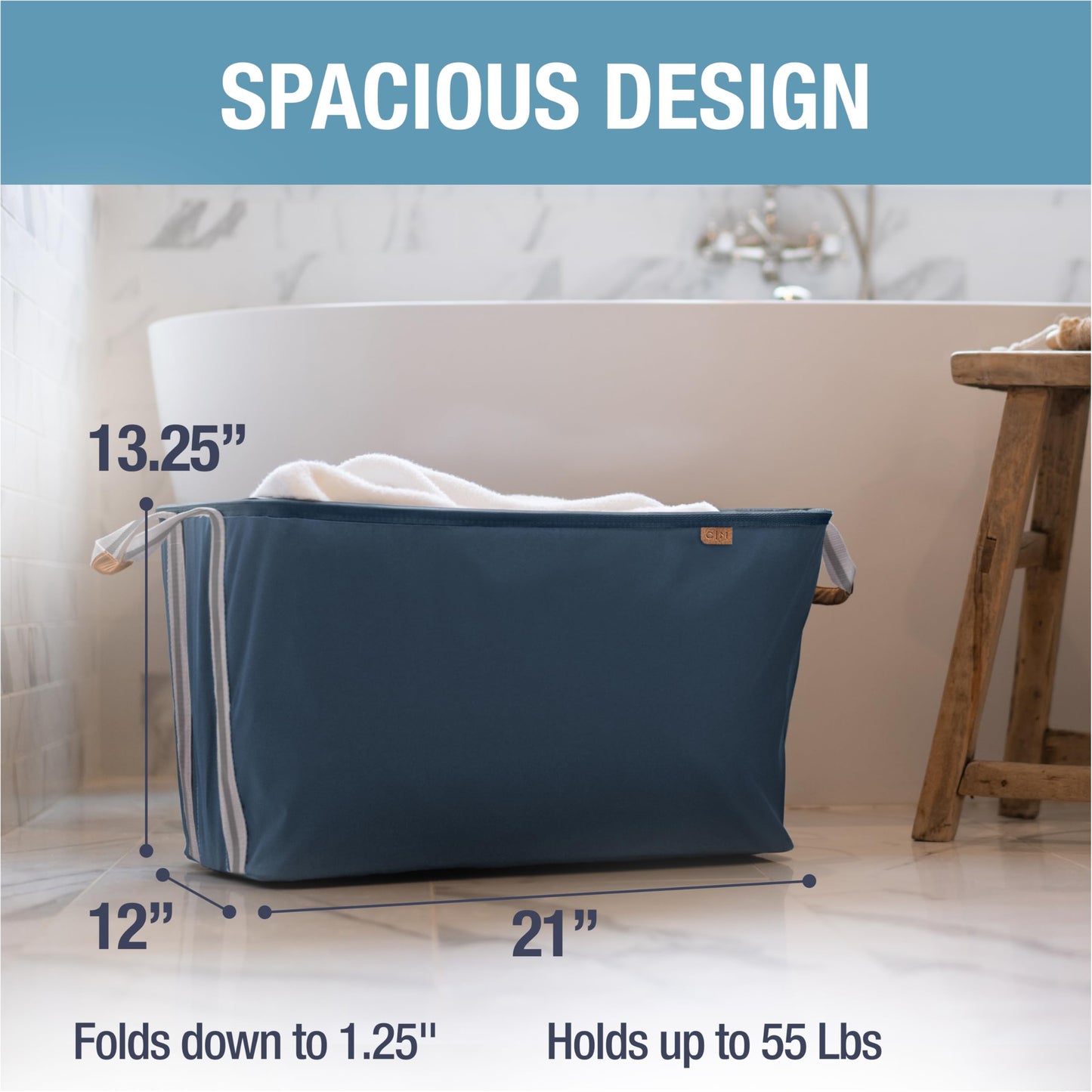 CleverMade Collapsible Laundry Basket LUXE, 60L Pop-Up Hamper, 2 Pack, Navy