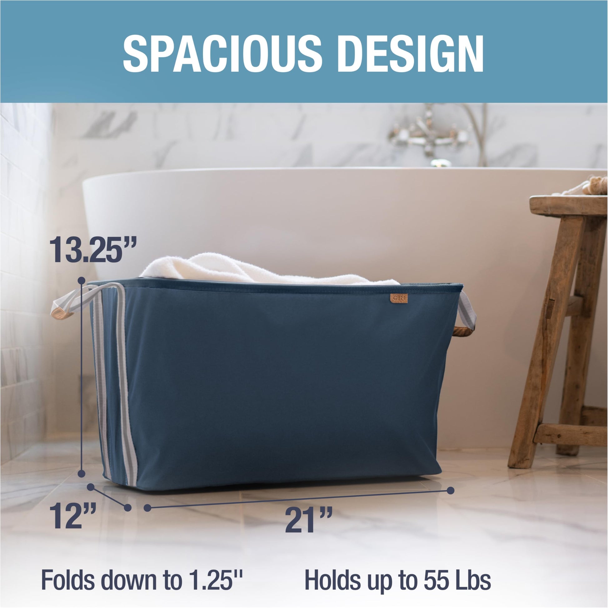 CleverMade Collapsible Laundry Basket LUXE, 60L Pop-Up Hamper, 2 Pack, Navy