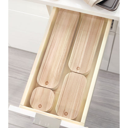 iDesign Recycled Plastic Storage Compact Drawer Organizer Bin with Paulownia Wood Lid, 3.6" x 14.4"