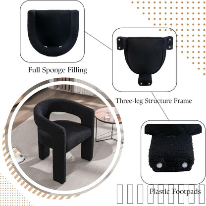 Black Sherpa Dining Chairs Set of 6, Modern Barrel Dining Room Chairs Upholstered Faux Fur Accent Chair with Arms and Round Back for Living Room Kitchen Armchair No Assembly Needed
