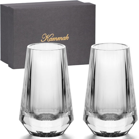 KAMMAK Crystal Whiskey Glasses Set of 2, Handcrafted Shot Glasses Stemless, 3.38oz Hand Blown White