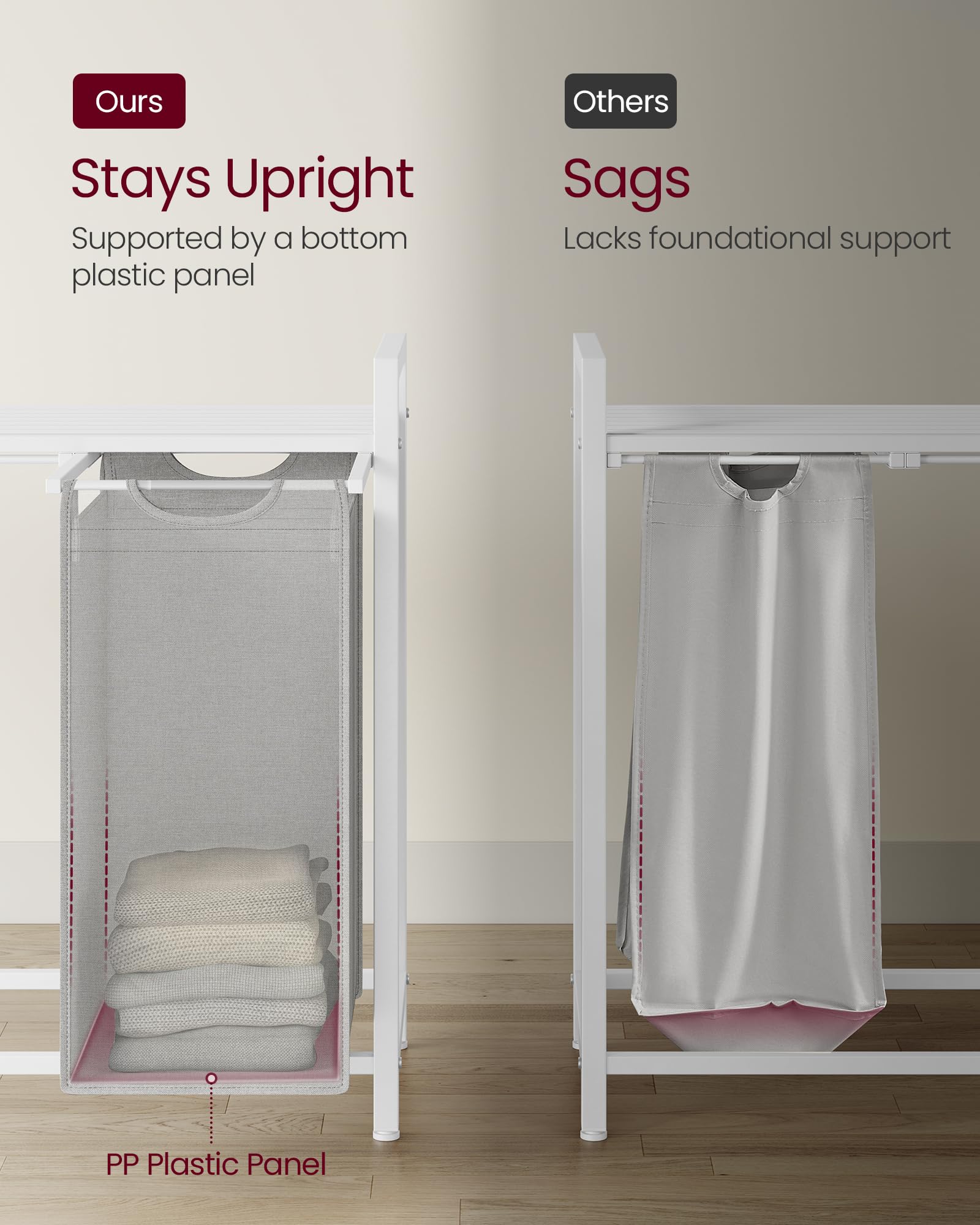 VASAGLE Laundry Hamper, Laundry Basket, Laundry Sorter with 3 Pull-Out and Removable Bags, Shelf