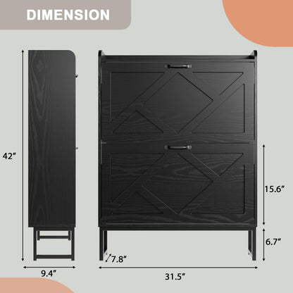 Nicetree Shoe Storage Cabinet with 2 Flip Drawers, Entryway Cabinet, Black