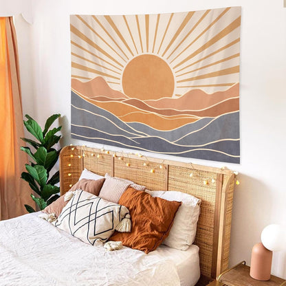 Lunerfex Boho Sun Tapestry Sunset Wall Tapestry, Mountain Tapestries for Bedroom 80s Tapestries Wall Hanging for Bedroom Living Room Decor Boho-3 70"x90"