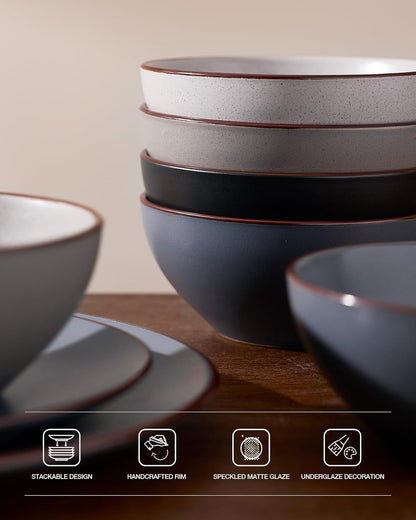 Famiware Venus Plates and Bowls Sets, 12 Pieces Stoneware Speckled Dinnerware Sets, Dishes Set for 4, Microwave and Dishwasher Safe, Matte Multi-color