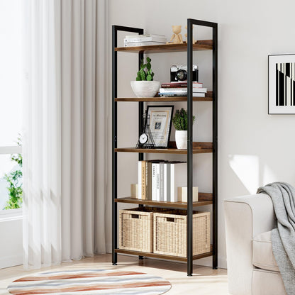 NUMENN Bookshelf, 5 Tier Bookshelves, Home Office Bookcase Shelf Storage Organizer, Free Standing Storage Shelving Unit for Bedroom, Living Room and Home Office, Vintage