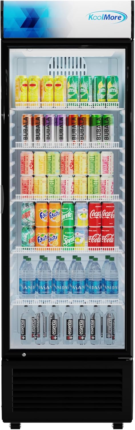 KoolMore KM-MDR-1GD-15C 26 in. Commercial Glass Door Merchandiser Refrigerator with LED Lights, 15 cu. ft. in Black, ETL Listed